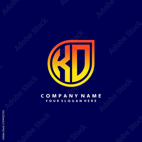 letter KO orange abstract logo, with a blue background
