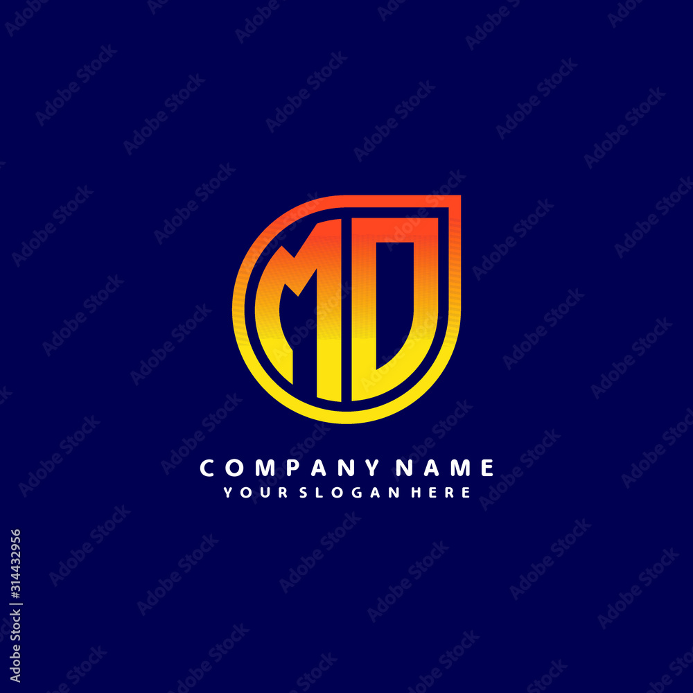 letter MD orange abstract logo, with a blue background letter MD orange abstract logo, with a blue background