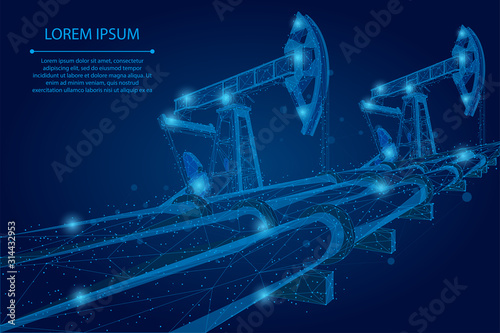 Abstract mash line and point Oil pipeline low poly business concept. Polygonal petrol production. Petroleum fuel industry transportation vector illustration
