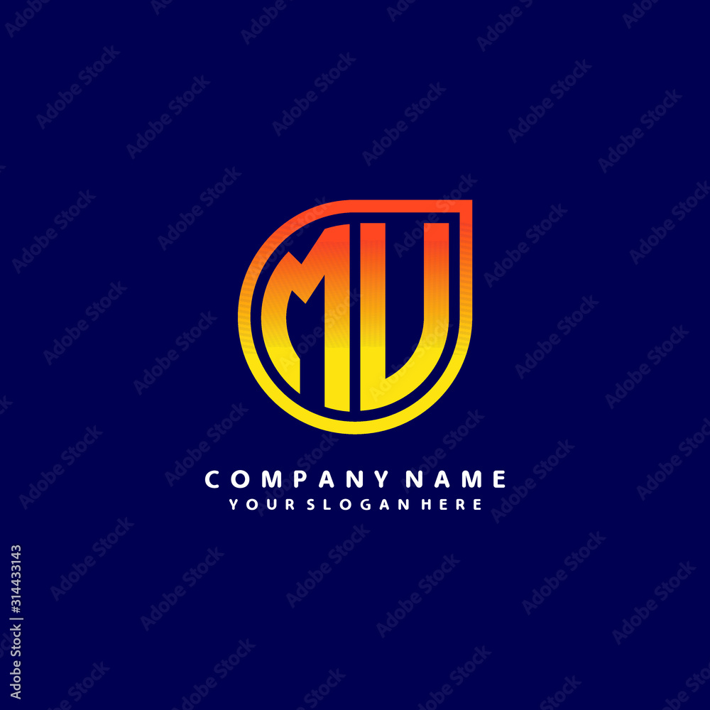 letter MU orange abstract logo, with a blue background letter MU orange abstract logo, with a blue background