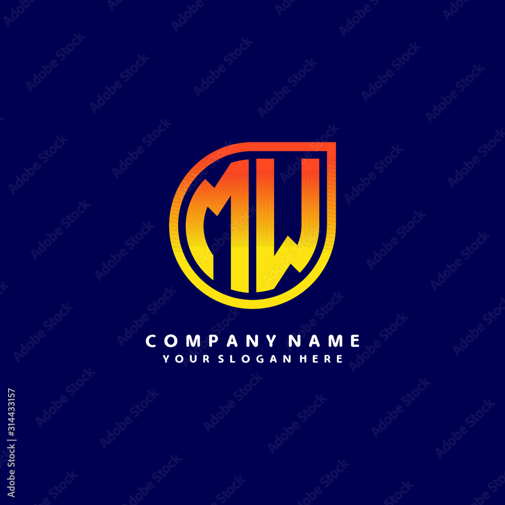 letter MW orange abstract logo, with a blue background letter MW orange abstract logo, with a blue background