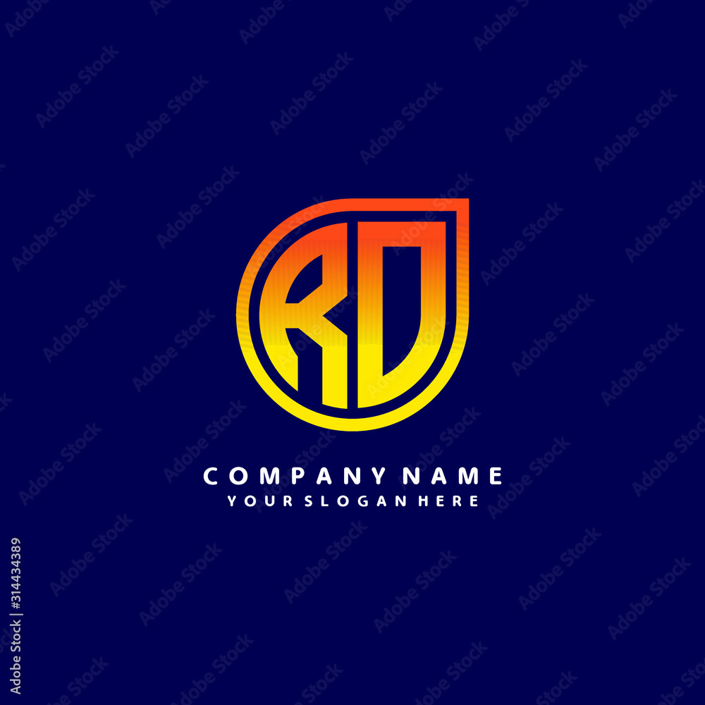 letter RD orange abstract logo, with a blue background letter RD orange abstract logo, with a blue background