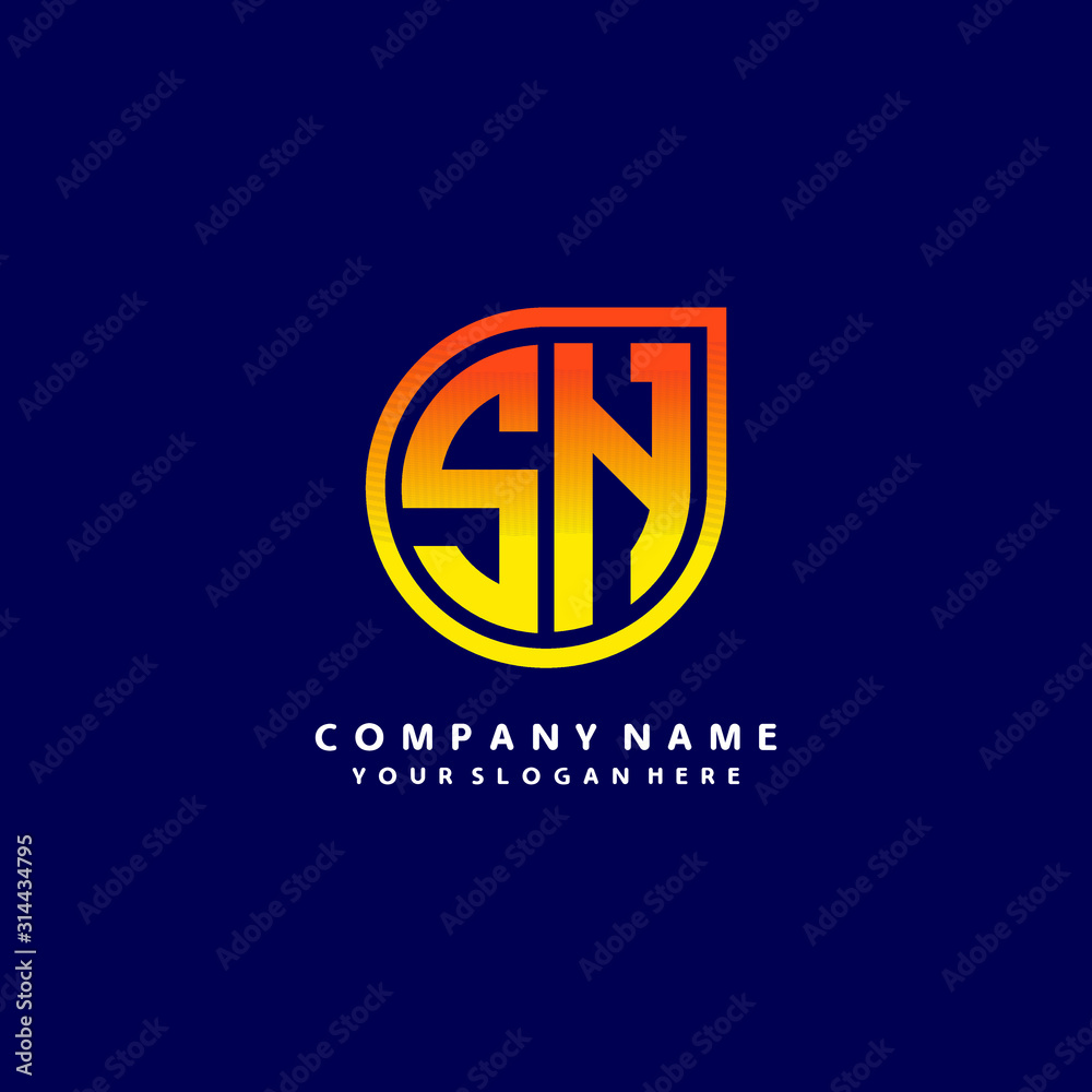 letter SN orange abstract logo, with a blue background letter SN orange abstract logo, with a blue background