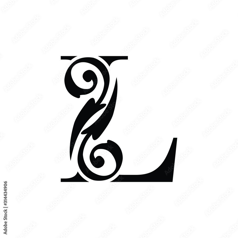 Fototapeta premium letter L capital. Black flower alphabet. Beautiful letters 
