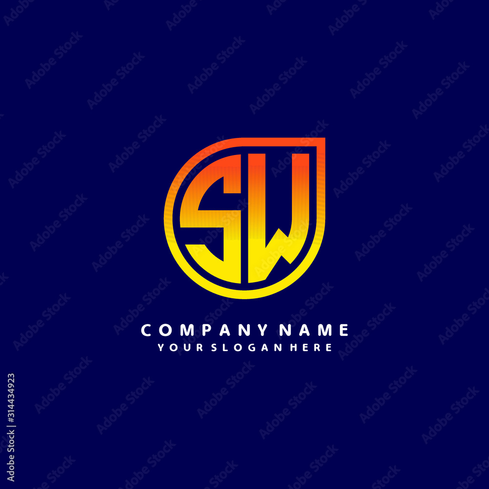 letter SW orange abstract logo, with a blue background letter SW orange abstract logo, with a blue background