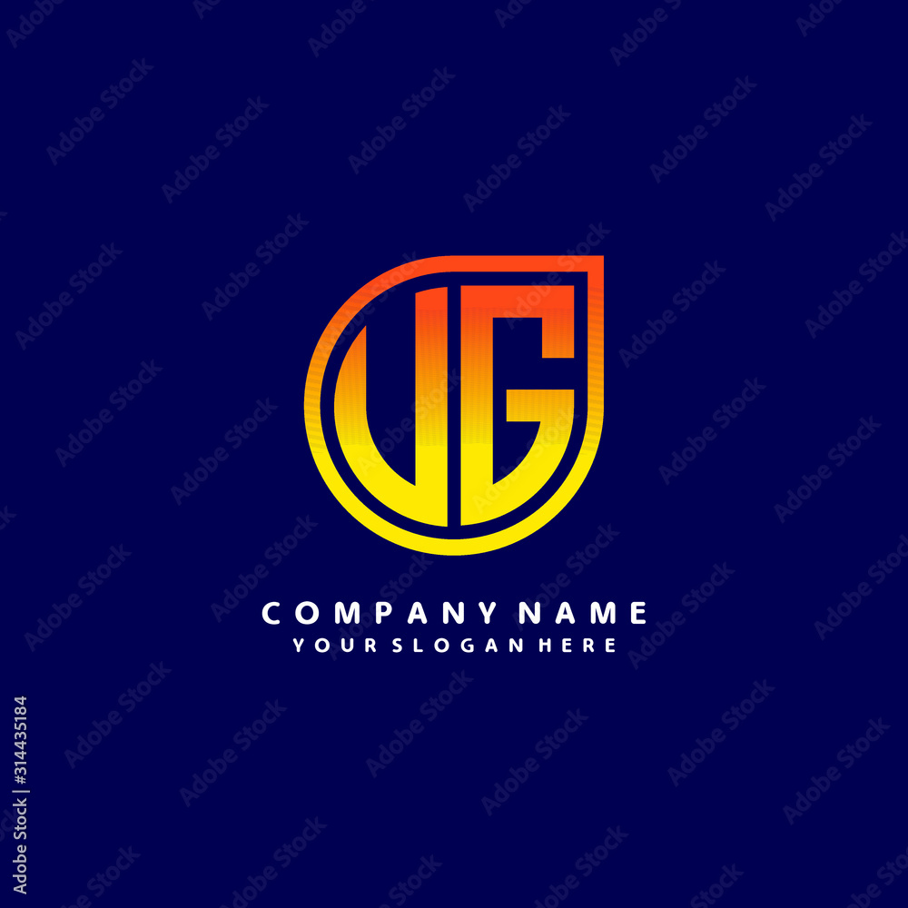 letter UG orange abstract logo, with a blue background letter UG orange abstract logo, with a blue background