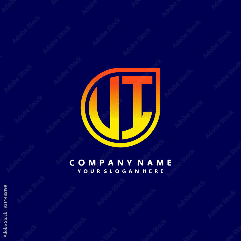 letter UI orange abstract logo, with a blue background