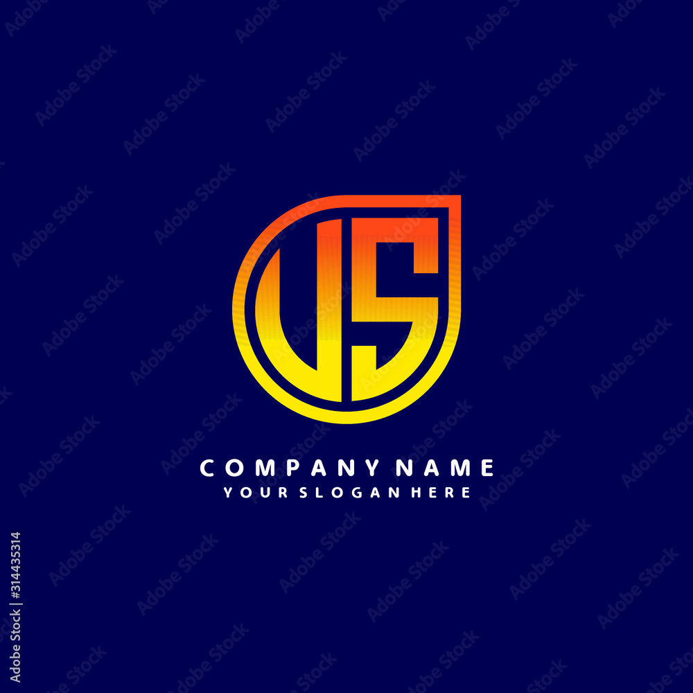 letter US orange abstract logo, with a blue background letter US orange abstract logo, with a blue background