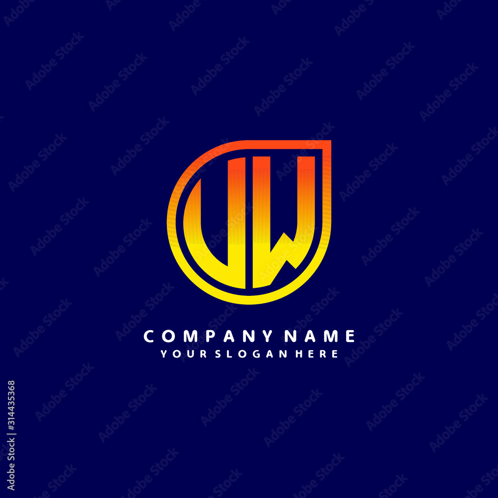 letter UW orange abstract logo, with a blue background