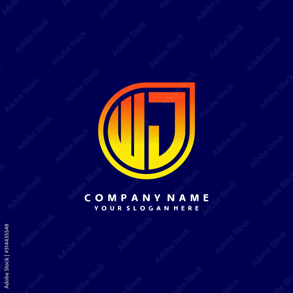 letter WJ orange abstract logo, with a blue background letter WJ orange abstract logo, with a blue background