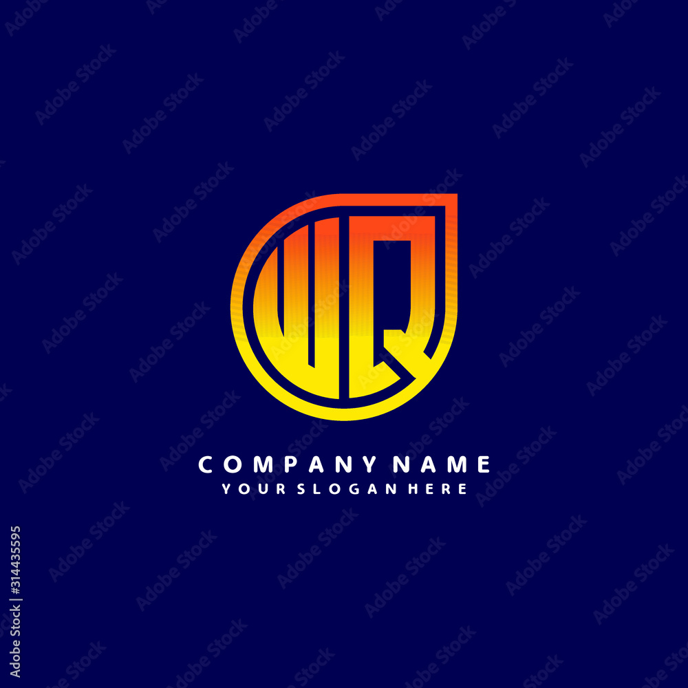 letter WQ orange abstract logo, with a blue background