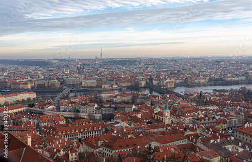 Beautiful aerial view of Prague skyline