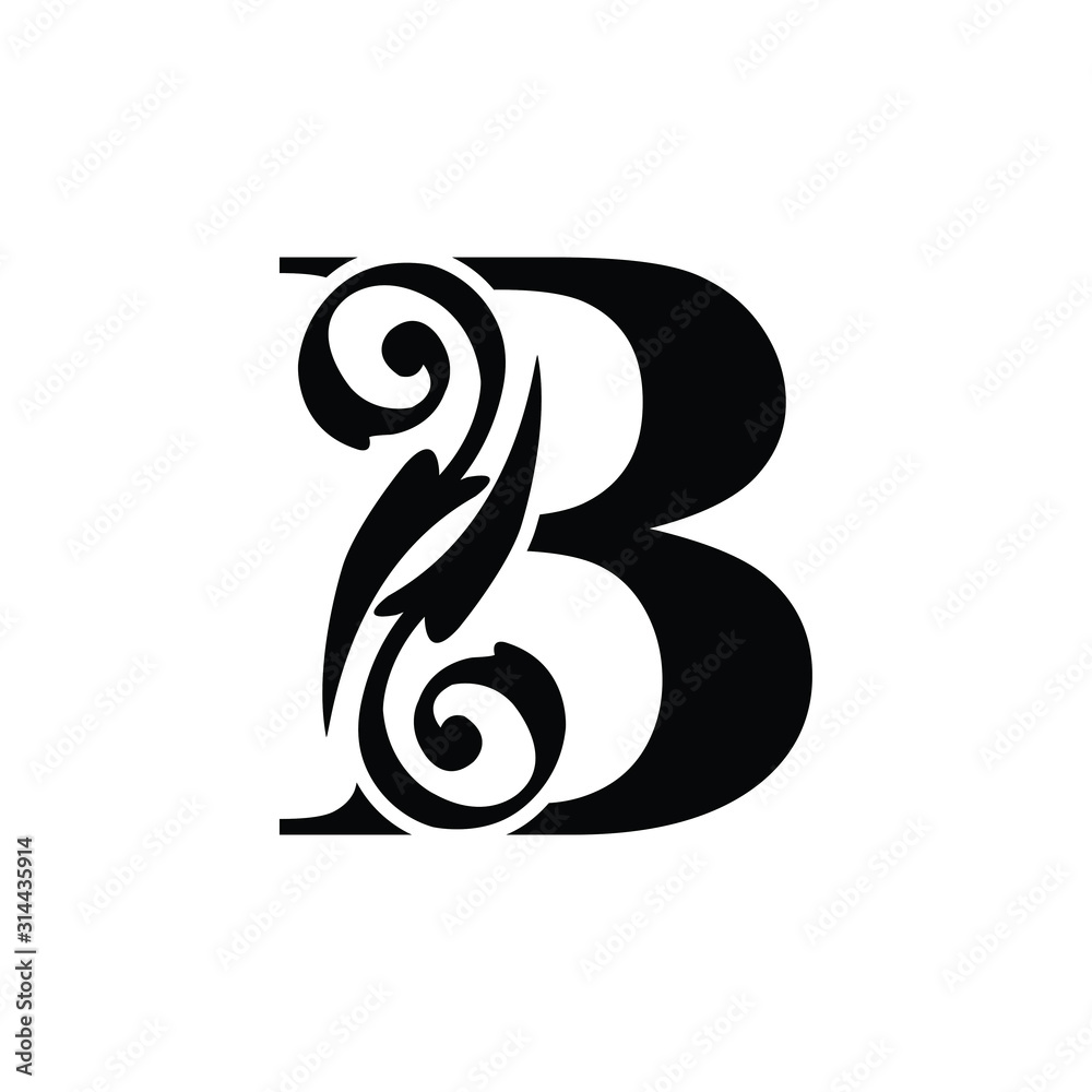letter B capital. Black flower alphabet. Beautiful letters Stock ...