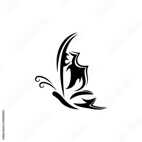 Butterfly tattoo tribal simple design vector. Logo butterfly silhouette vector isolated on white background.