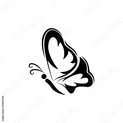 Butterfly tattoo tribal simple design vector. Logo butterfly silhouette vector isolated on white background.