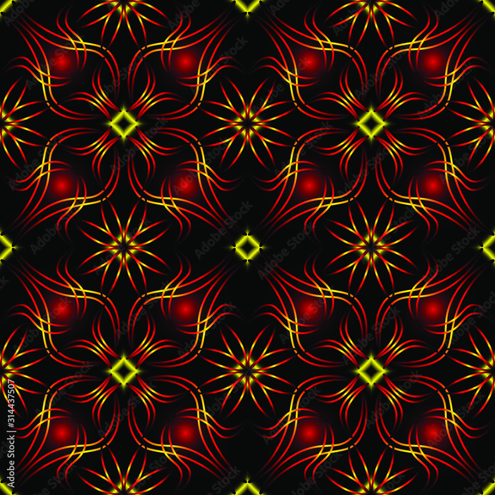Seamless endless repeating ornament of red, orange, yellow and brown shades Seamless endless repeating ornament of red, orange, yellow and brown shades
