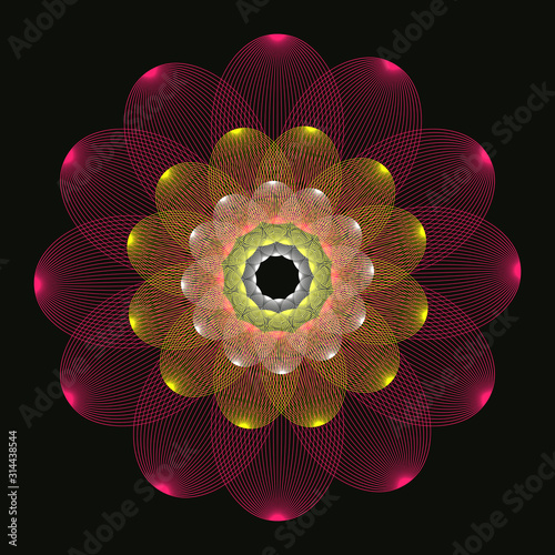 linear circles flower guilloche three layers gold pink black