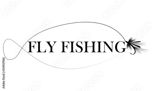 Fly fisherman fishing.clip art black fishing on white background - Vector