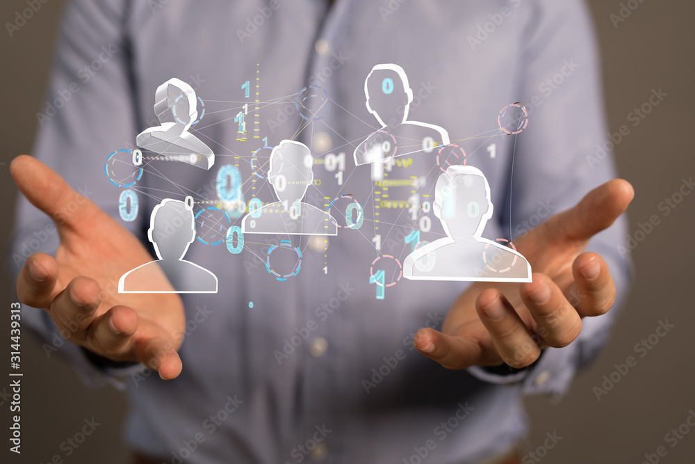 Business Man Hand Writing Social Network Business Man Hand Writing Social Network