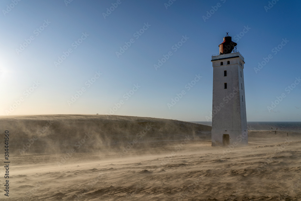 Lighthouse Rudbjerg knude in Denmark on a stormy day