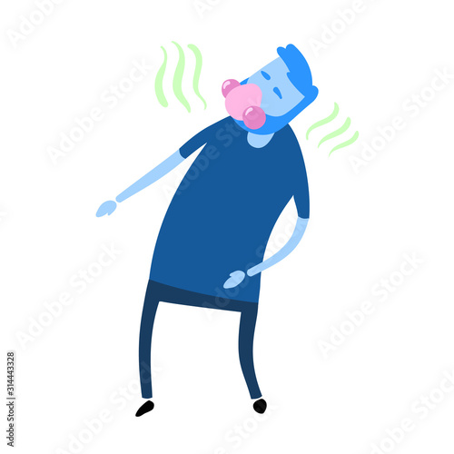 Guy in a gas mask looking sideways. Cartoon design icon. Colorful flat vector illustration. Isolated on white background.