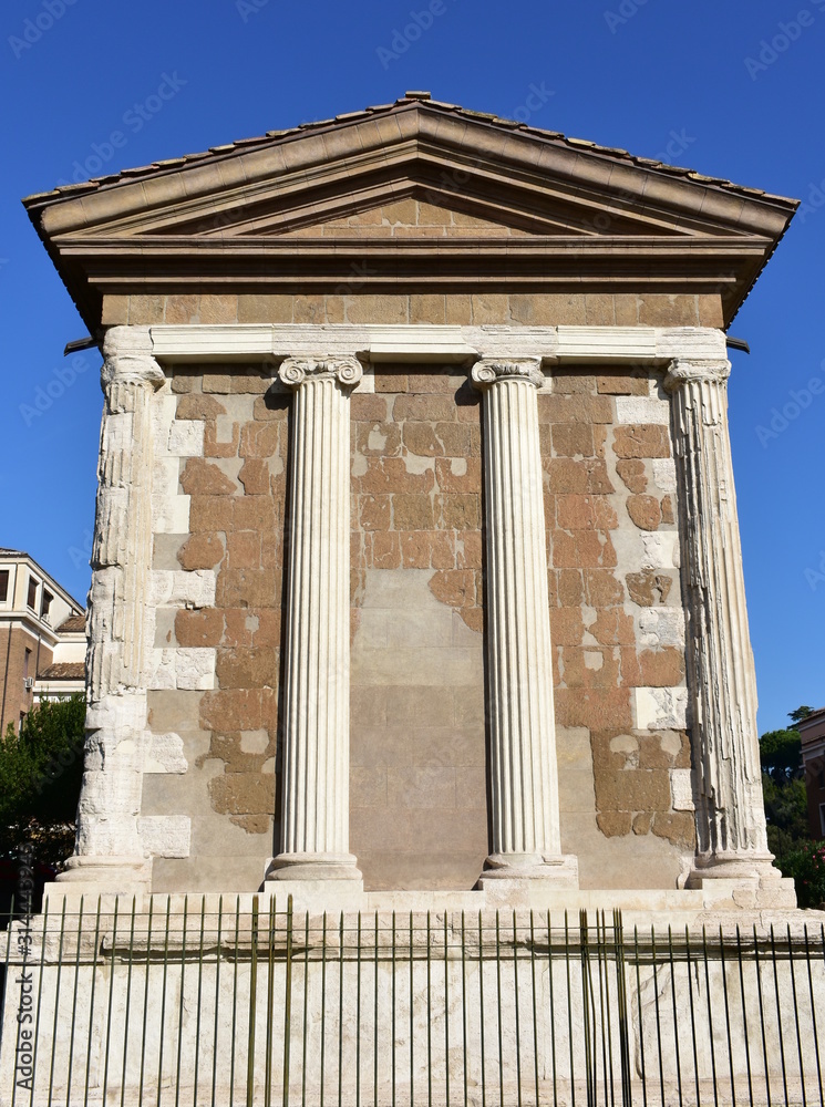 Temple of Portunus (Tempio di Portuno). Ancient classical greek style roman temple. Rome, Italy.