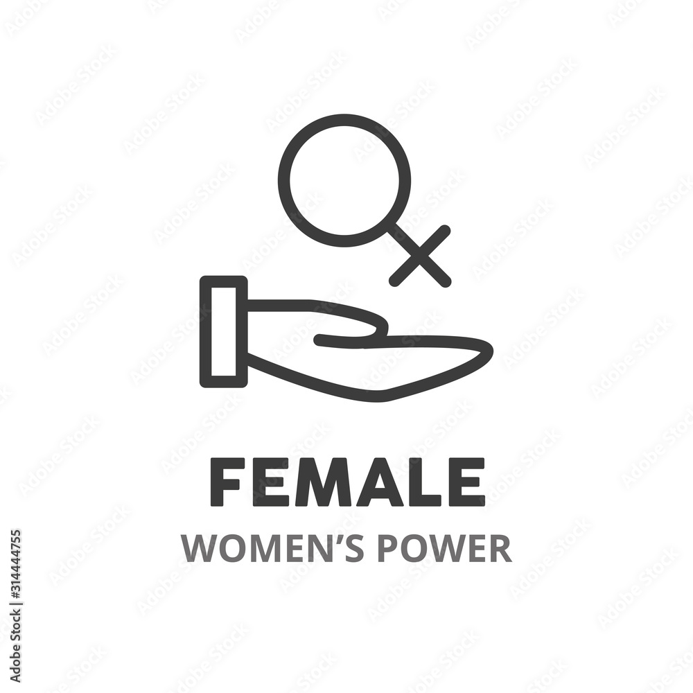 Female thin line icon. Concept of women’s power . Vector illustration symbol element for web design. . Female thin line icon. Concept of women’s power . Vector illustration symbol element for web design. .