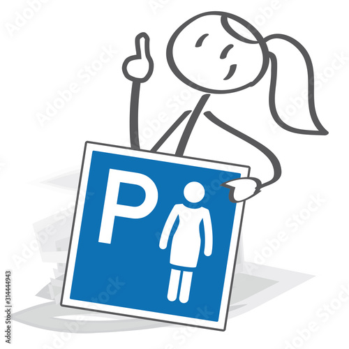 Frauenparkplatz - Strichfigur hält Parkschild