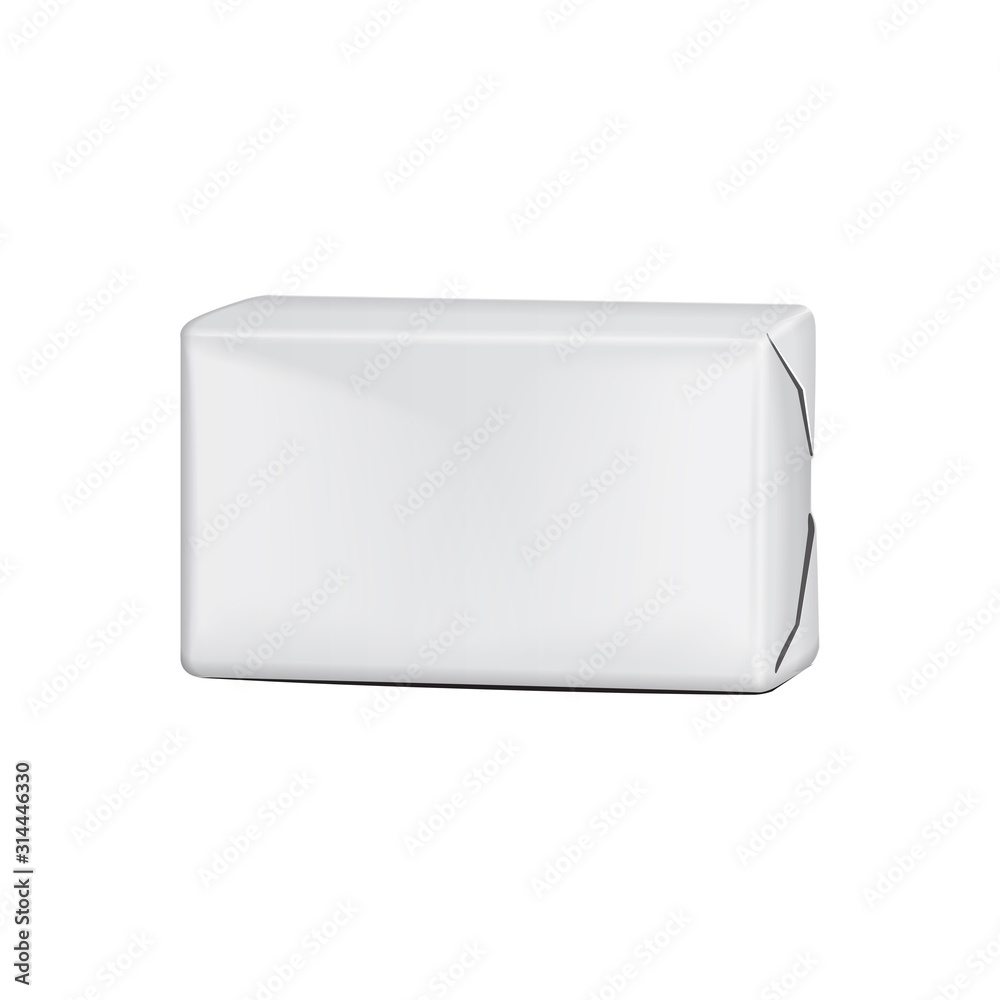Butter cardboard white package product. Cardboard box on white Background. Front view. Mock up illustration Butter cardboard white package product. Cardboard box on white Background. Front view. Mock up illustration