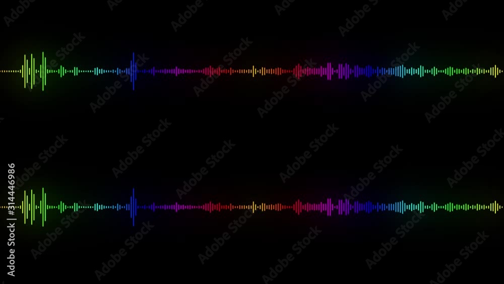 Colorful audio spectrum waveform. Animated graphic sound equalizer. Audio beat react color visualisation effect, sound waves.