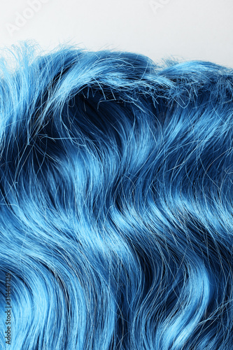 Top view of wavy blue hair isolated on white