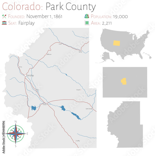 Large and detailed map of Park county in Colorado, USA.