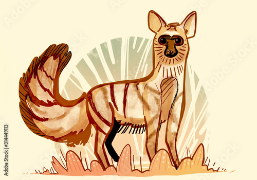 Cute aardwolf with simple background. Digital drawing photo