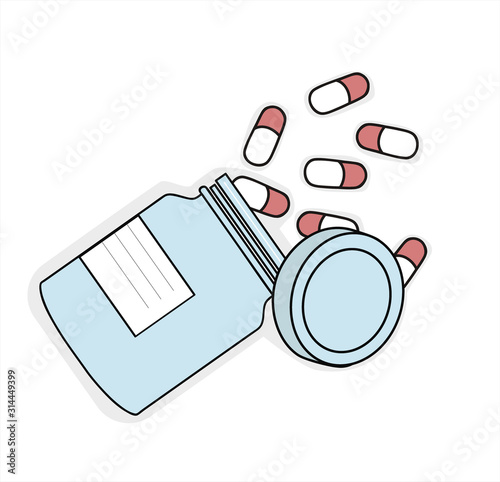the can of pills fell. the tablets crumbled. vector illustration.