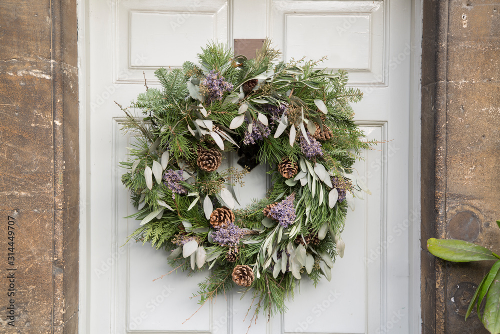 Leaves and Fir Cones on Christmas Wreath