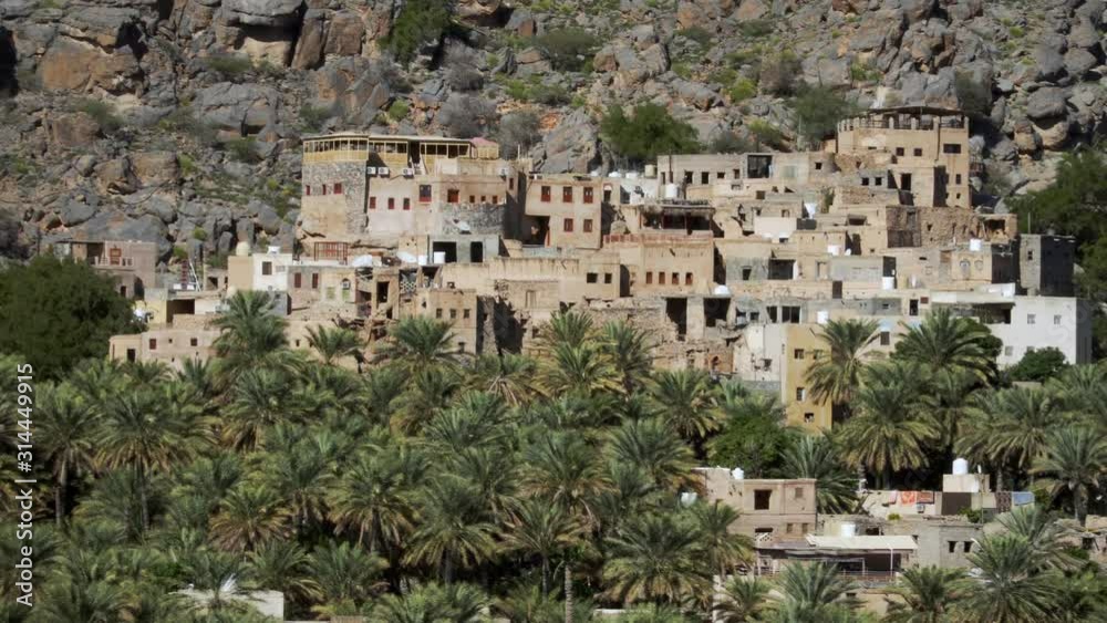 Misfat al Abriyeen near Nizwa, Oman. Panoramic View of Old Mountainous Village Misfat al Abriyeen near Nizwa, Oman. Panoramic View of Old Mountainous Village