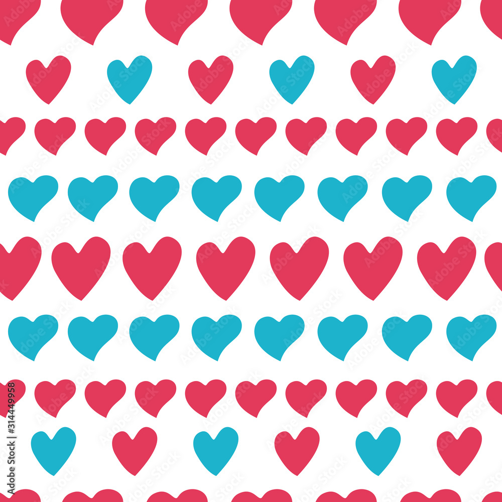 Seamless pattern with pink and blue hearts. Valentine's Day background. Vector illustration.