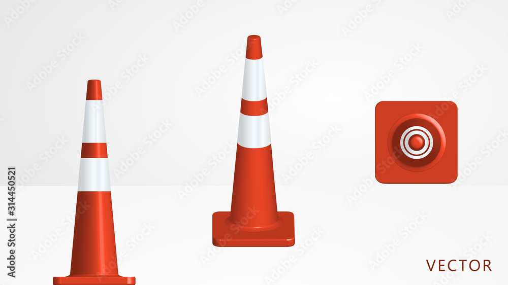 Traffic cones. Isolated on white scene background. Different viewes