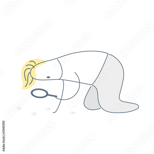 Detective investigate following footprints. Investigation, the study of the problem, the analysis of causal relationships. Flat outline vector illustration concept on white.