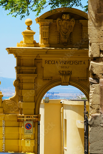 Cagliari, ITALY - July 12, 2019: Castello (casteddu) District - Royal university of studies 