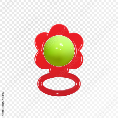 Colorful realistic baby rattle toy on transparent background. Icon. Vector illustration eps10.