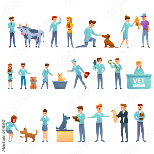 Veterinarian icons set. Cartoon set of veterinarian vector icons for web design