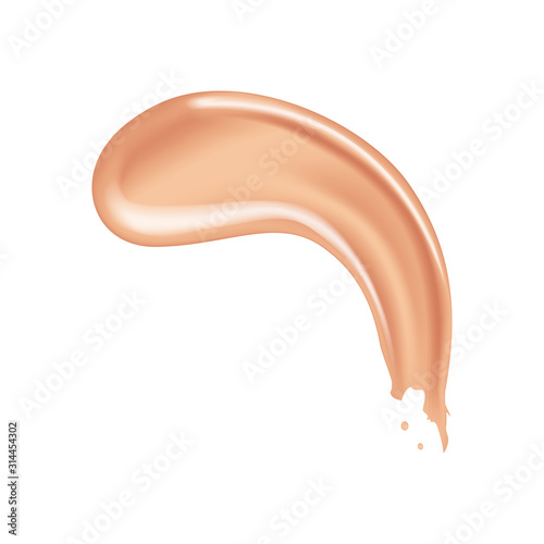 Make-up foundation smeared smudge isolated on white background. Makeup concealer swatch top view, realistic vector illustration