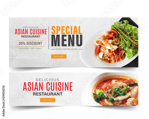 Design banner restaurant for social networks, Template for advertising. photo