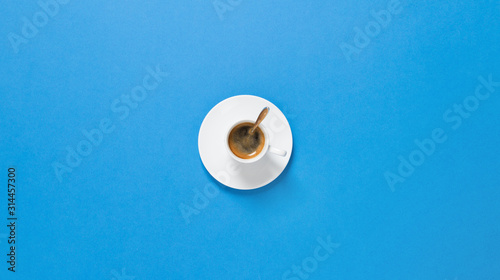 Coffee blue background Flat lay banner