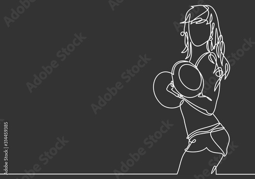 Bodybuilding or Fitness Club. Athletic Woman. Vector illustration.continuous line drawing 