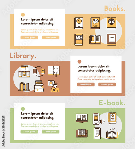 Books reading color linear vector icons set