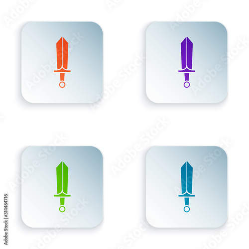 Color Sword for game icon isolated on white background. Set icons in square buttons. Vector Illustration