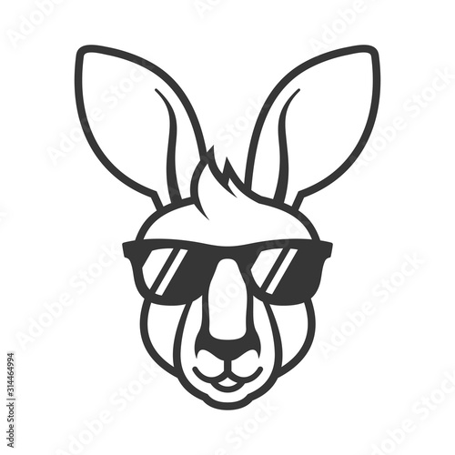 Kangaroo Head in Sunglasses Icon. Logo on White Background. Vector