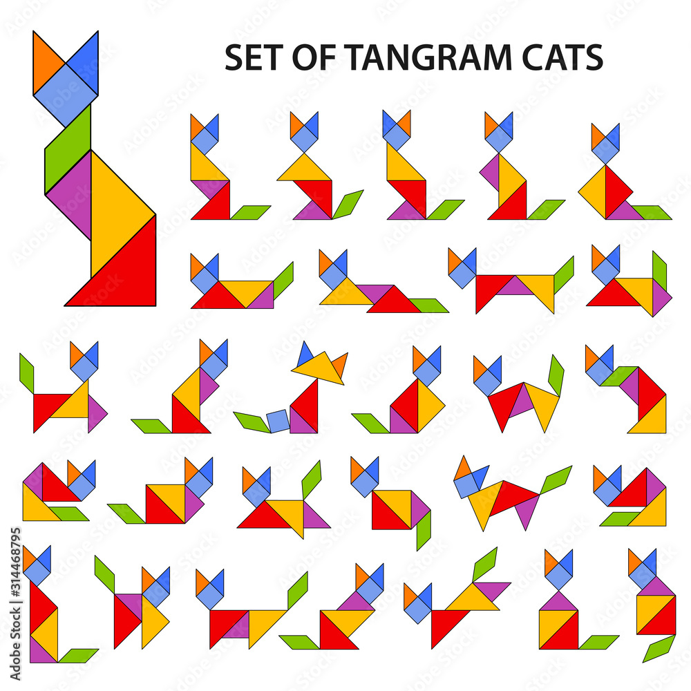 Set of vector tangram puzzles (geometric puzzle) for the development of